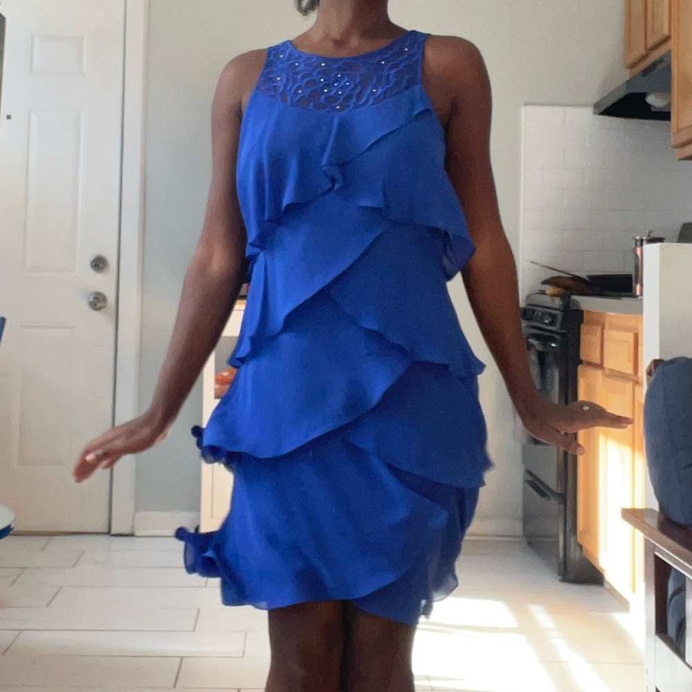 S.L. Fashions Royal Blue Layered Mini Dress